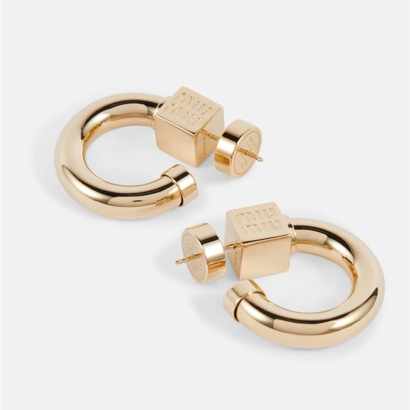 Authentic MIU MIU Earrings - Gold Loop With Logo